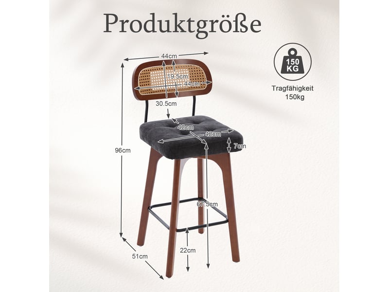  Lot de 2 tabourets de bar pivotants 360° 44x51x96 cm en chenille noir  - Conforama C