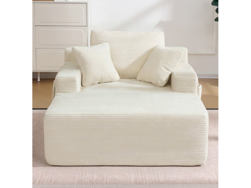  Canapé méridienne 150x110x70 cm, 1 place, sans montage, poches latérales, coussins, velours côtelé beige  - Conforama D