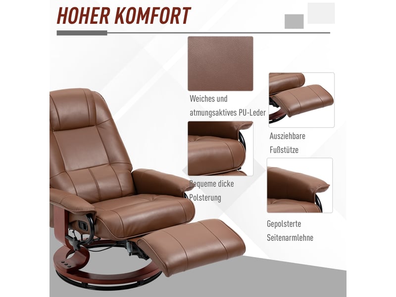  Fauteuil relax pivotant,78x87x100 cm,avec repose-pieds,similicuir,marron  - Conforama E
