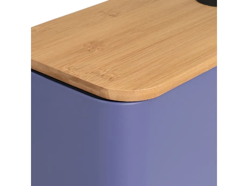  Poubelle à pédale en métal bleu et couvercle en bambou naturel avec seau intérieur amovible, capacité 5l - longueur 25 x profondeur 14 x hauteur 27 cm  - Conforama D