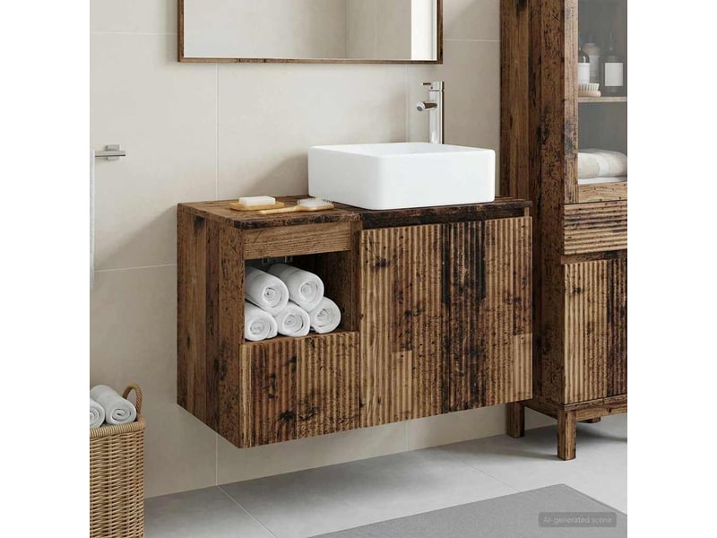 Ensemble de mobilier de salle de bain 2 pc bois ancien cf64034 - Conforama B