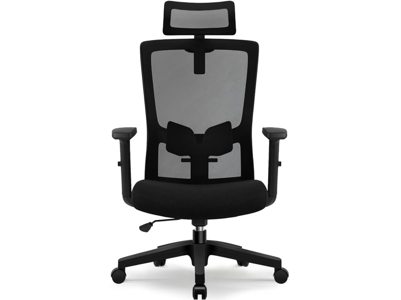  Chaise de bureau ergonomique maille, soutien lombaire 6cm, assise aérée, appui-tête réglable, multi-réglages, charge 200kg  - Conforama A