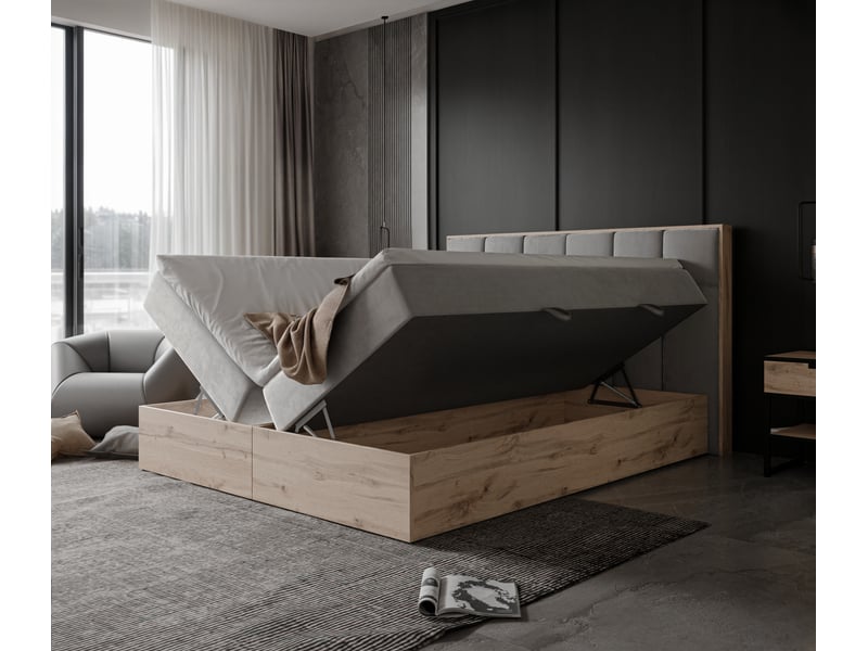 Lit adulte lavio ii - 120x200 cm - matelas ressorts + surmatelas - coffre de rangement - velours dense hydrofuge gris clair LAVIO II - Conforama C