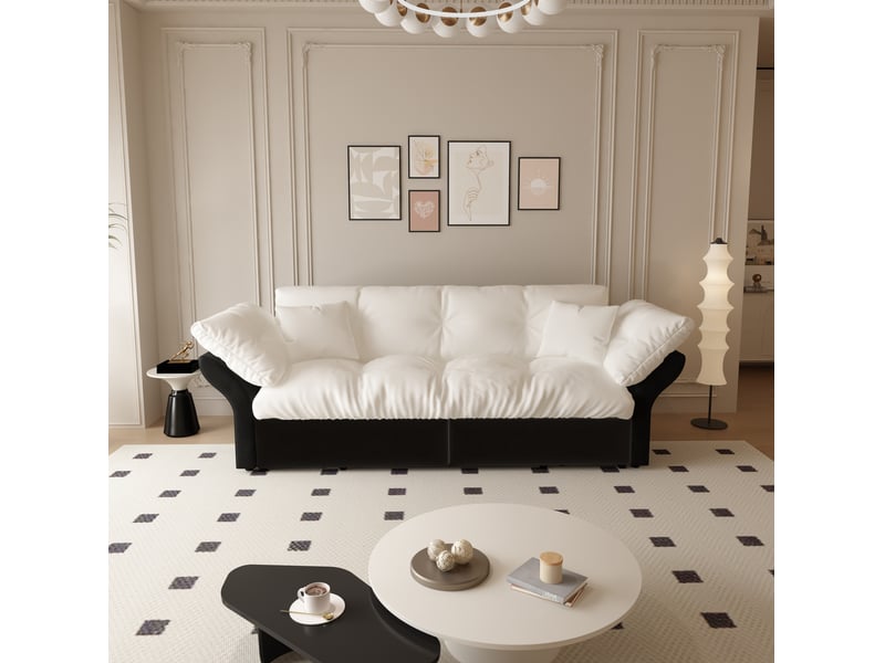  Canapé-lit convertible 3-en-1 190x85x91 cm en velours beige et blanc  - Conforama C