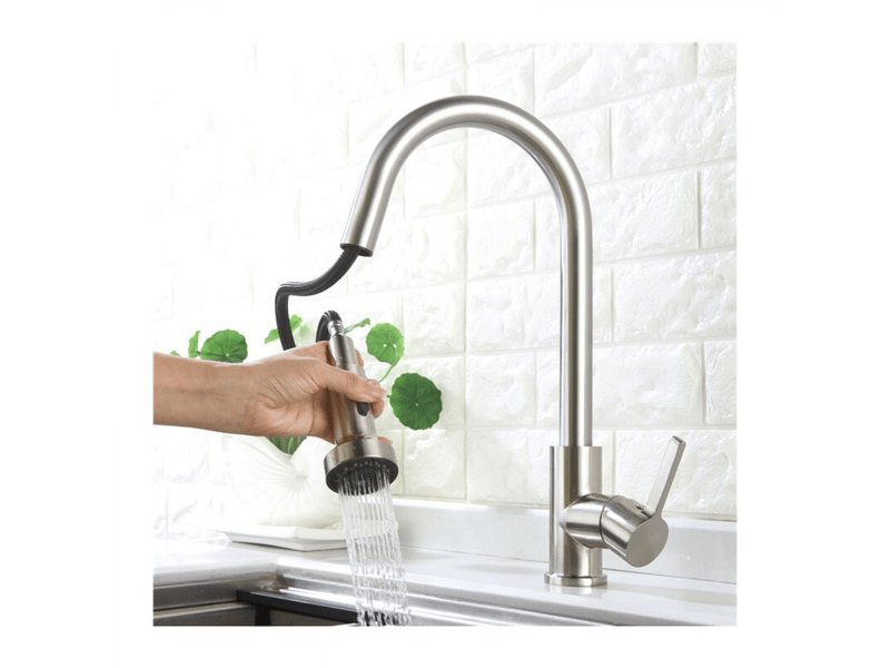  Pommeau de douche extractible pour évier avec bouton d'arrêt, double pommeau de douche brossé, adapté aux robinets d'évier de cuisine  - Conforama E