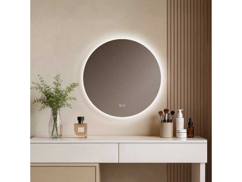 Emke miroir salle de bain led, diamètre 60cm, rétro-éclairage sans cadre, interrupteur tactile, intensité réglable, éclatant blanc froid - Conforama B