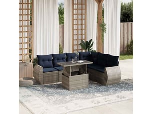 Vidaxl ensemble de canapé de jardin 7 pcs avec coussins gris résine tressée