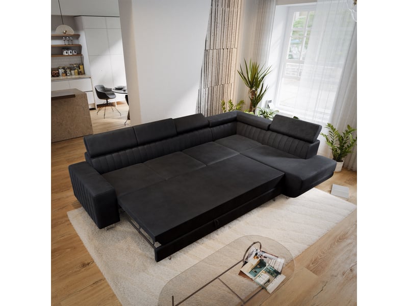 Canapé d'angle hestion, velours noir - Conforama D
