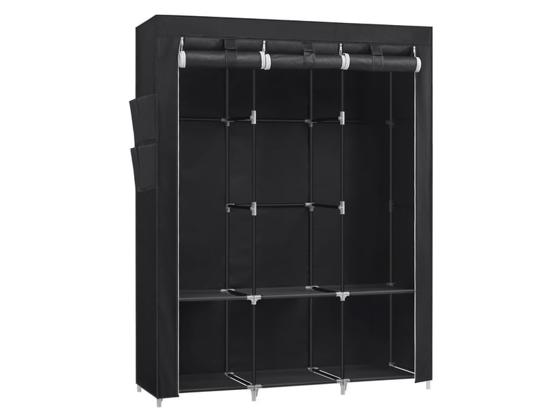 Armoire chambre en tissu, porte-vêtements, penderie, 45 x 130 x 167 cm, 3 compartiments de suspension, abvec étagères, 4 pochettes, grande capacité, chambre, salon, noir  - Conforama B