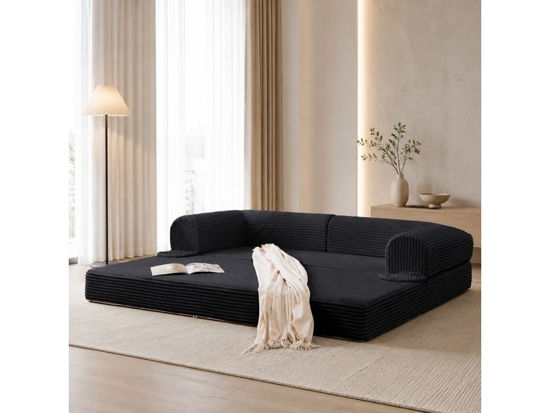  Canapé convertible 190x78x65cm 2 places, pour recevoir, fonction 2-en-1, gain de place, revêtement polyuréthane, noir  - Conforama B