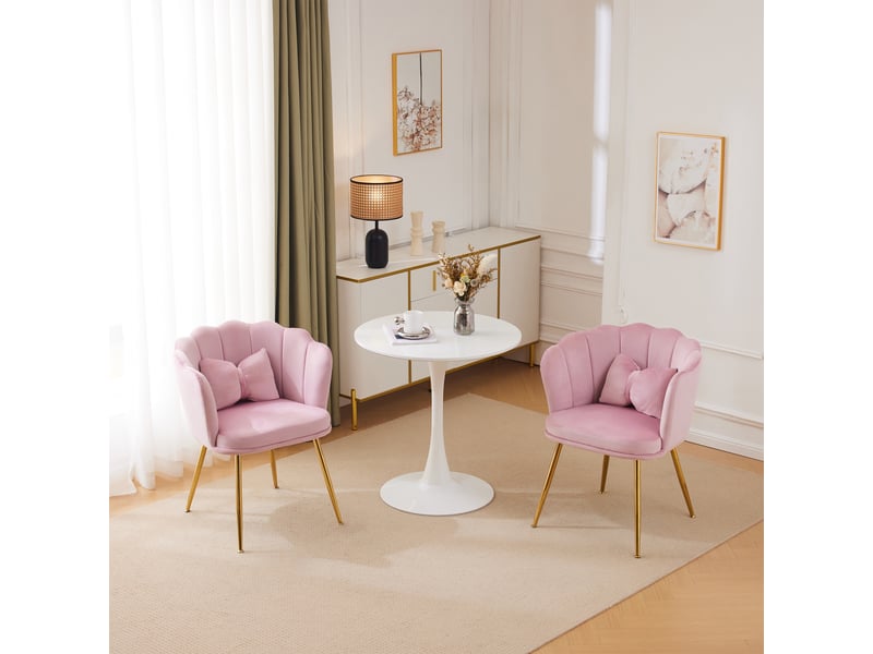  Lot de 2 chaises de salle à manger  ergonomique 58x63x77cm – avec pieds dorés - coussin papillon velours - rose  - Conforama E