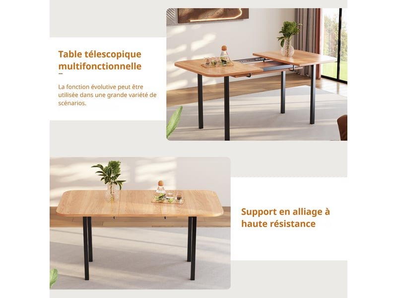 Table à manger extensible 120-160 cm, 4 à 6 personnes, bois naturel, pieds en alliage Jamama eleni - Conforama D