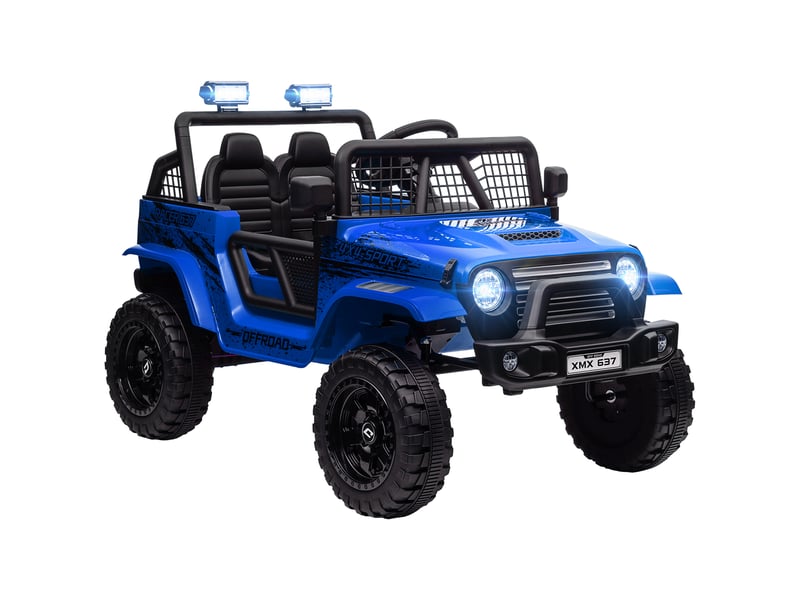  Voiture électrique pour enfants avec suspension souple, télécommande, phares led, klaxon, moteurs 12 v, en plastique et métal, bleue  - Conforama A