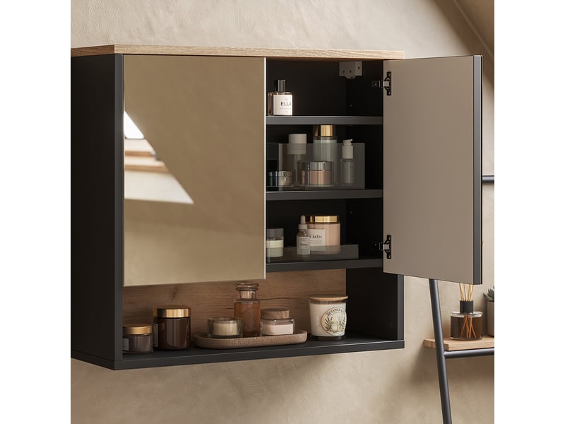  Vicco armoire de toilette, noirchêne viking, 70x65cm à 2 portes  - Conforama D