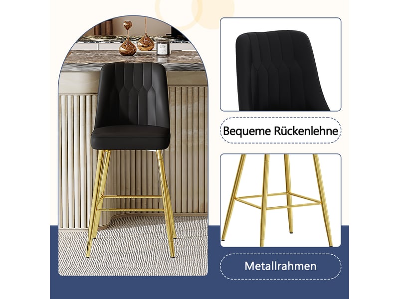  Lot de 2 tabourets de bar,42x45x100 cm,similicuir et métal doré,noir  - Conforama E