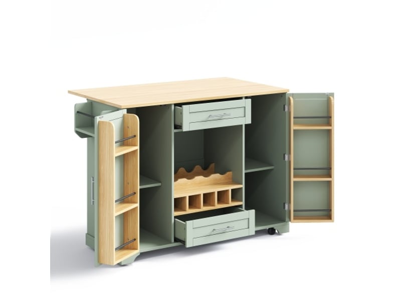  Chariot de cuisine multifonction - plan de travail rabattable 25 cm - rangement bouteilles et verres 138x70x92cm - Conforama A