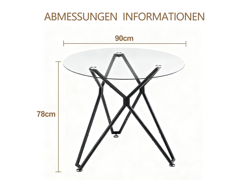  Table à manger ronde 90 cm en verre trempé avec pieds métal noirs, 1 à 4 personnes  - Conforama C