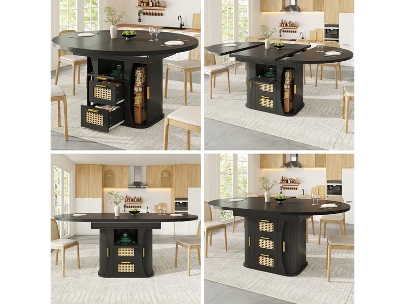  Table à manger extensible,118x118x77,1 cm,avec tiroirs,mdf,noir  - Conforama E