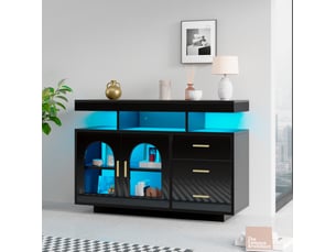 Buffet 2 porte(s)  3 tiroir(s) <strong>VIVRYN</strong> <strong></strong> - 120 cm coloris noir 