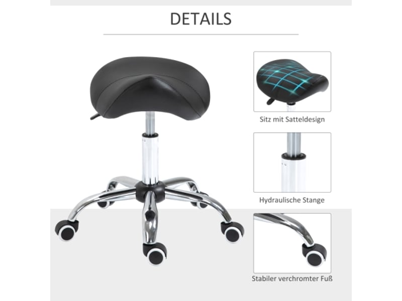  Tabouret selle pivotant rembourré réglable en hauteur, noir, pour beauté et bureau  - Conforama B