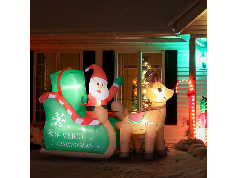  Père noël avec traîneau et rennes, gonflable, éclairage led blanc, 210 x 80 x 140 cm  - Conforama C