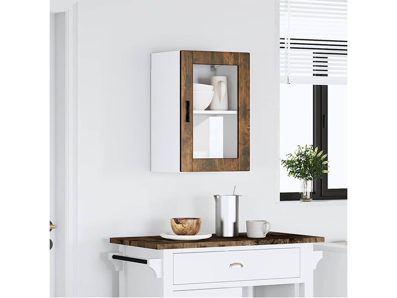  Meuble de rangement, armoire murale de cuisine avec porte en verre porto chêne fumé shl253  - Conforama B