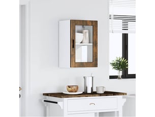Meuble de rangement, armoire murale de cuisine avec porte en verre porto chêne fumé shl253
