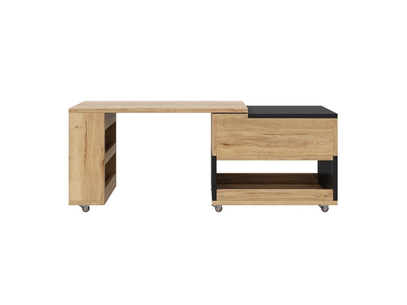  Table basse extensible 161.5 × 46 × 67 cm en bois d'ingénierie avec rangement, plateau relevable et roulettes naturel et noir chicfurn  - Conforama E