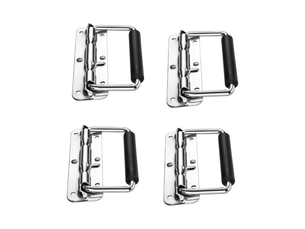 4 pièces de poignées pliantes pour caisses : avec ressort, argentées, 110 mm, pour valises, flight cases, mallettes et caisses à outils
