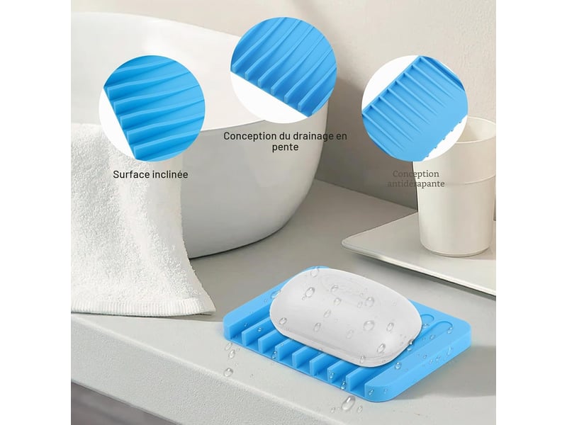  4pcs porte savon,support savon， silicone avec drain de vidage，porte savon douche，plateau à savon,pour salle de bain cuisine compteur，voyage  - Conforama D
