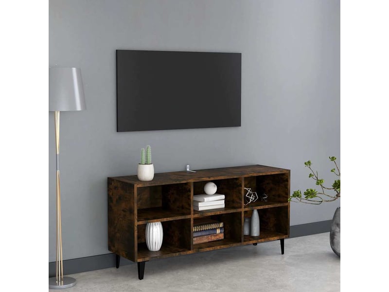  Meuble tv - banc tv - meuble de rangement avec pieds en métal chêne fumé 103,5x30x50 cm  - Conforama B