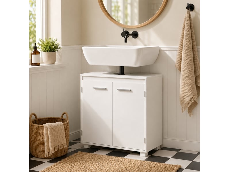  Meuble sous lavabo 60x30x60 cm avec découpe en u mdf blanc  - Conforama C