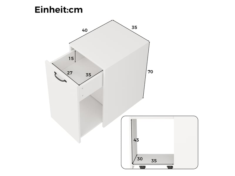  Caisson à roulettes avec 1 tiroir et 1 niche ouverte, montable à gauche ou à droite, pour bureau et télétravail, blanc  - Conforama E
