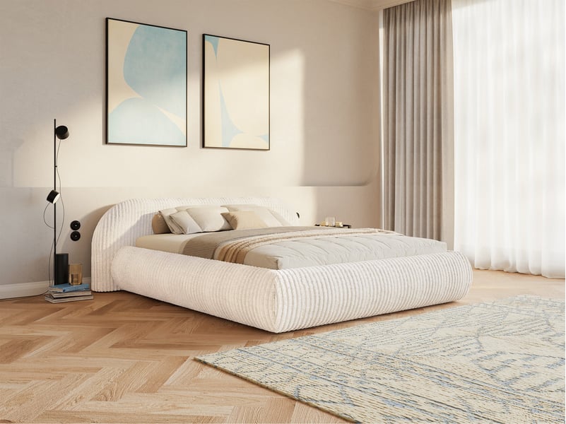Selsey shels - lit rembourré - 200x200 cm - velours côtelé crème Shels Low - Conforama C