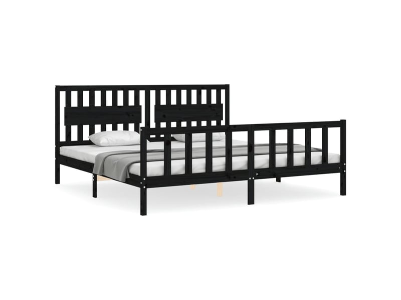  Lit double- lit adulte -  cadre de lit sans matelas noir 200x200 cm bois massif de pin  - Conforama A
