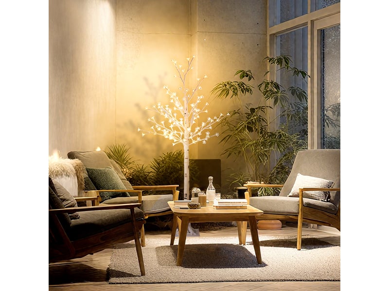  Cerisier artificiel en fleurs avec 120 lumières led, luminosité réglable, décoration intérieure, 21 x 21 x 150 cm, blanc  - Conforama C