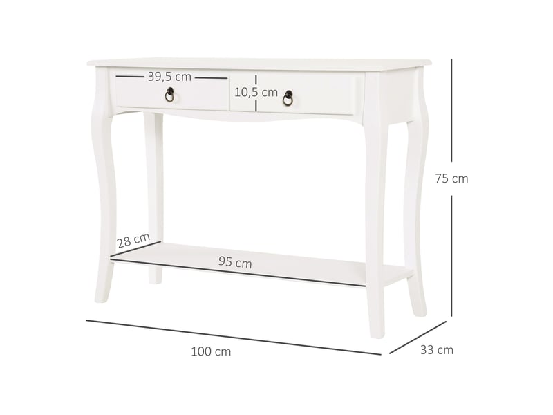 Consolebuffetsalonsalle à mangerentrée, tiroirs + étagère, 100x33x75 cm, bois, blanc brillant.  - Conforama E