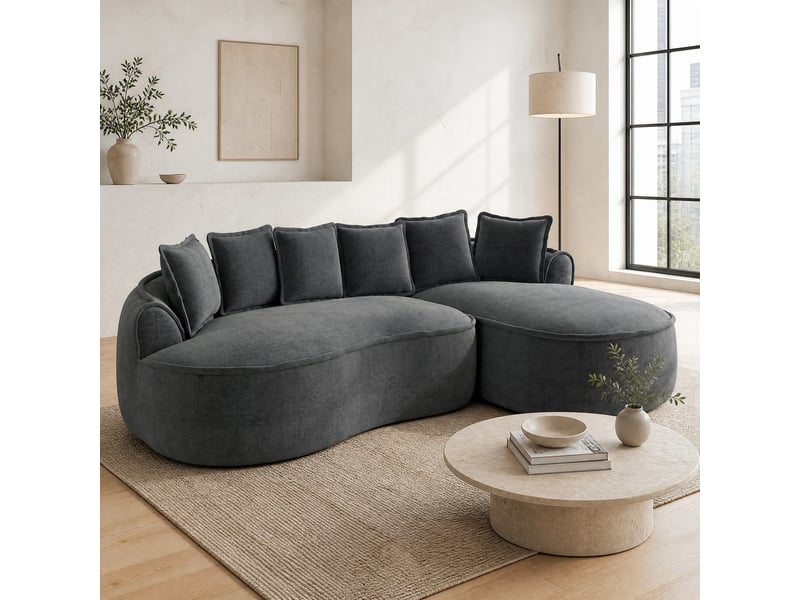  Canapé d’angle modulable 3 places en chenille gris avec méridienne 252x164 cm  - Conforama B
