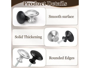 Lot de 24 tireurs argent et noir de 27 mm à un seul trou, poignées en acier inoxydable pour portes et tiroirs avec tournevis