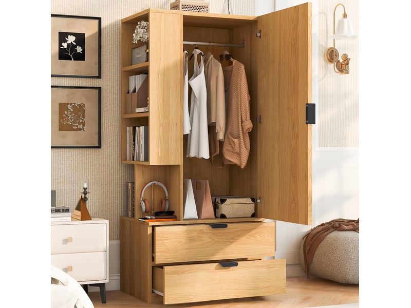  Armoire avec penderie, étagères ouvertes et 2 tiroirs, 70x50x170 cm  - Conforama C