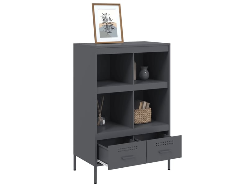  Buffet haut - bahut - meuble de rangement anthracite 68x39x101,5 cm acier  - Conforama E
