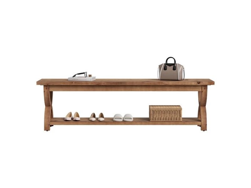  Banc de rangement pour chaussures en bois massif avec étagère à deux niveaux, banc d'entrée rustique avec rangement pour couloir, vestibule ou chambre ; banc long avec rangement pour cuisine et salon  - Conforama A