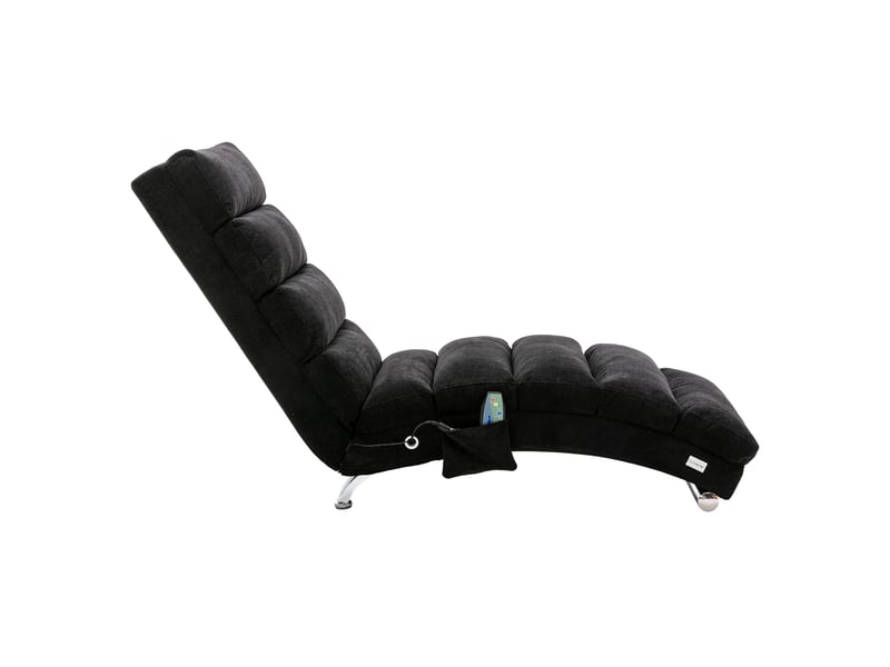  Fauteuil relax fixe noir en lin avec vibration douce, soutien complet et poches latérales  - Conforama D