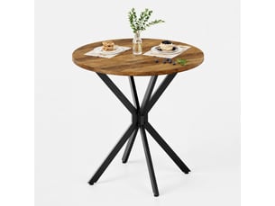 Table ronde de style rustique, avec pieds en x, diamètre 80 cm, finition marron et noir, pour cuisine, salon, bureau, balcon ou café