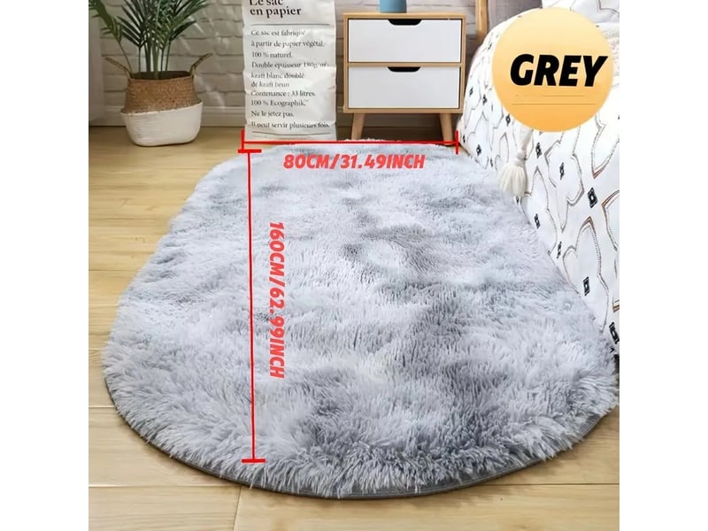  Tapis ovale épais et moelleux, tapis de chambre à coucher, tapis de chevet antidérapant et moelleux, 80 x 160 cm  - Conforama C