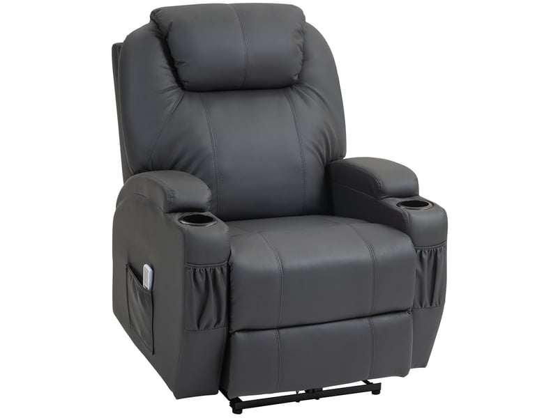 Fauteuil relax électrique massant en similicuir gris foncé, 8 points, inclinable à 165 degrés, pour salon et lecture - Conforama A