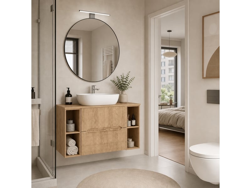 Meuble sous vasque suspendu avec 2 étagères 2t novo l.100 cm effet chêne hikora - Conforama B