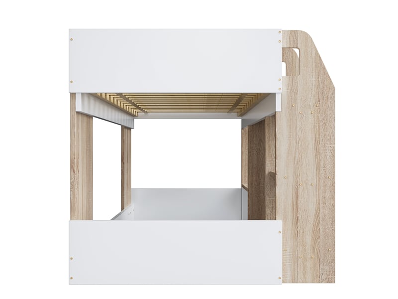  Lit cabane mi-hauteur enfant 90x200 cm avec rangement ouvert et échelle bois blanc et bois sans matelas  - Conforama D