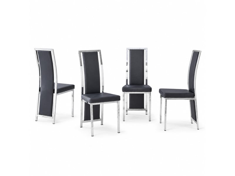  Lot de 4 chaises de salle à manger,44x42x109 cm,similicuir et métal argenté,noir  - Conforama A