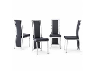 Lot de 4 chaises de salle à manger,44x42x109 cm,similicuir et métal argenté,noir